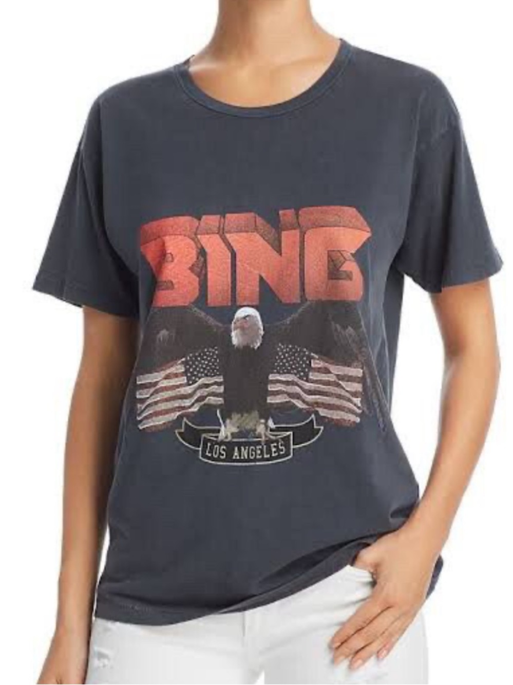 Anine Bing Charcoal Graphic Eagle Tee with Red Logo